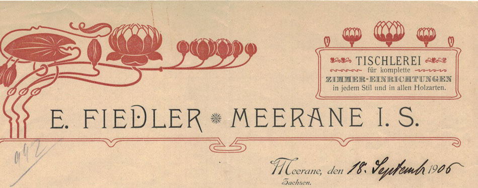 Fiedler, Merane, Sachsen, Brief aus 1906