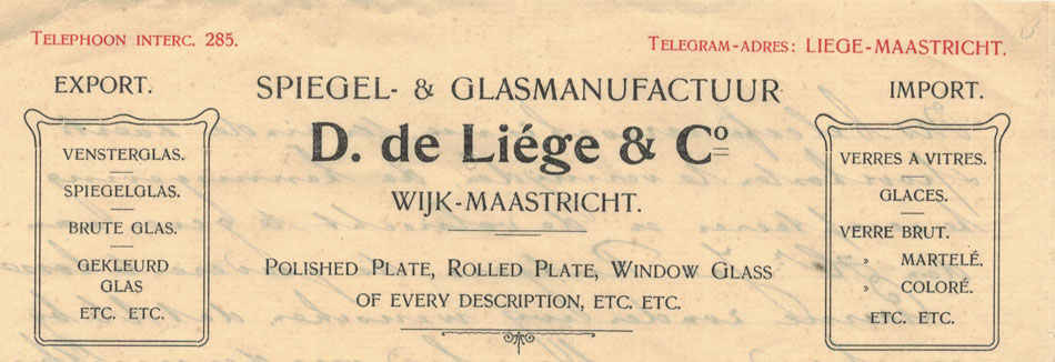 D. de Liège & Co. Spiegel en Glasmanufactuur te Wijk-Maastricht, brief uit 1908