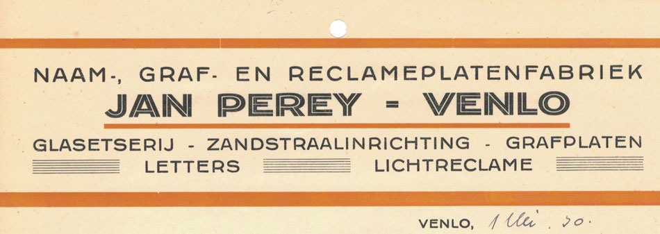 Jan Perey te Venlo, brief uit 1920