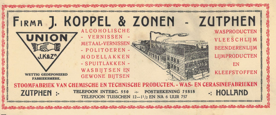 J.Koppel & Zonen, zutphen, nota uit 1933