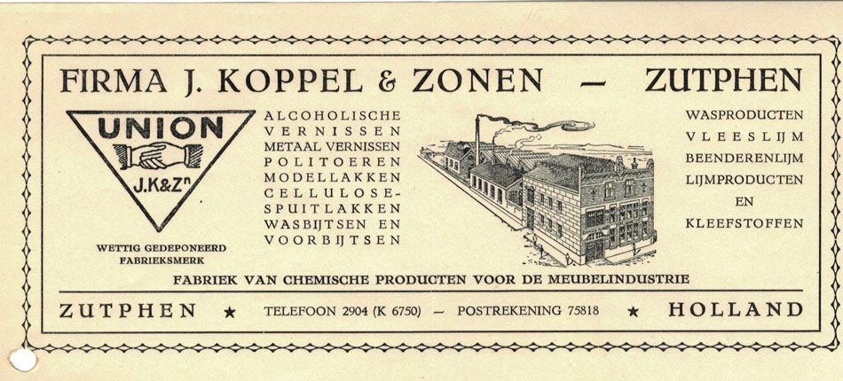 koppel & Zonen, Zutphen, chemische producten, rekening uit 1952