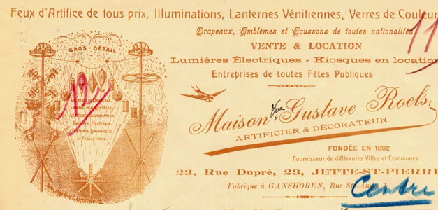 Maison Gustave Roels, Artificier & Décorateur, rekening uit 1927