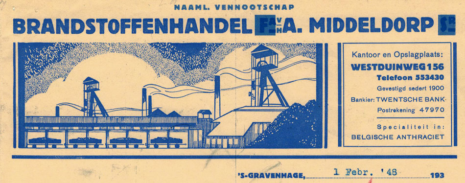 Brandstoffenhandel Fa. A. Middeldorp, rekening uit 1948