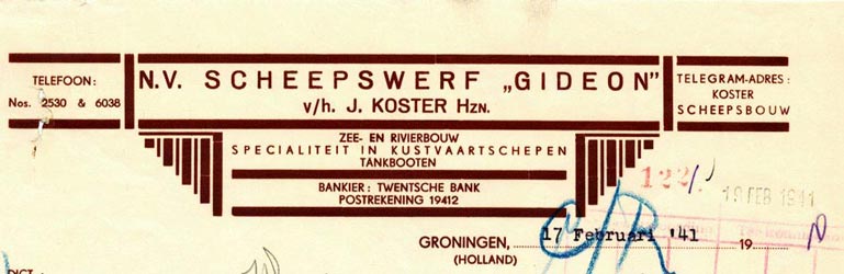 Scheepswerf "Gideo" te Groningen, brief in Art Deco stijl