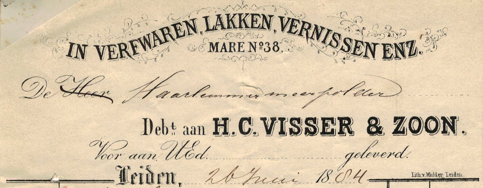 H.C. Visser, Verfwaren, Leiden, nota uit 1884