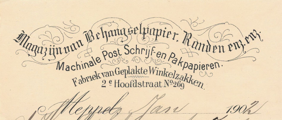 M.D.Wolff, Meppel, behang en winkelzakken-papier, nota uit 1902