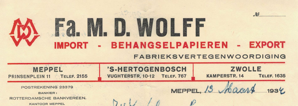 M.D. Wolff, Meppel, nota uit 1934, Behangselpapier