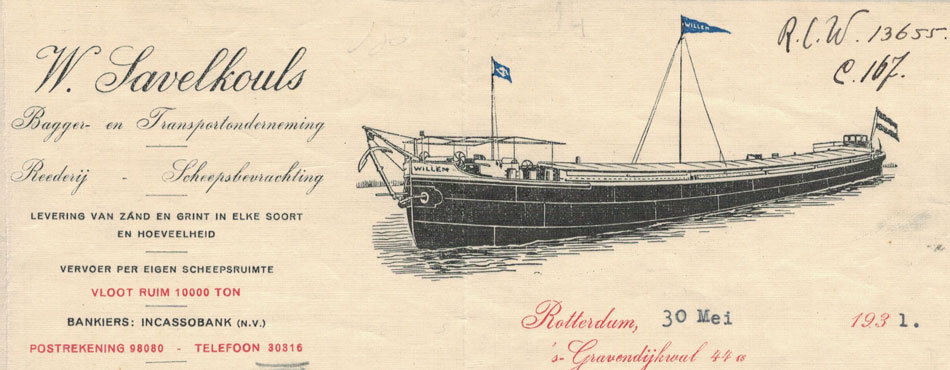 W. Savelkouls: het schip Willem, brief uit 1931