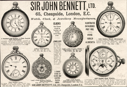 sir John Bennett, Watch, Clock, & Jewelry Manufacturers, 65 Cheapside, London, 1896