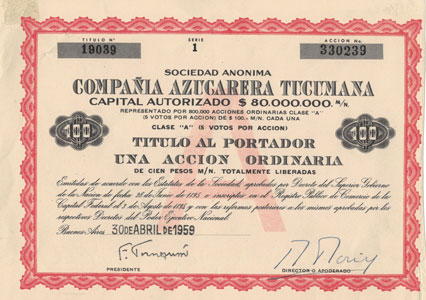 compania Azugarera Tugumana, aandeel uit 1959