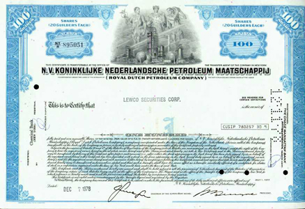 Royal Dutch share certificate