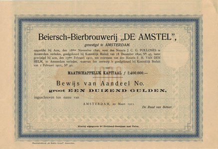 aandeel Beiersch-Bierbrouwerij "De Amstel"