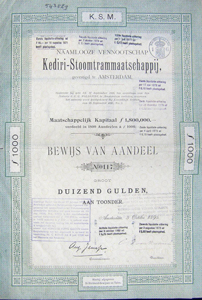 Kediri-Stoomtrammaatschappij, aandeel uit 1895