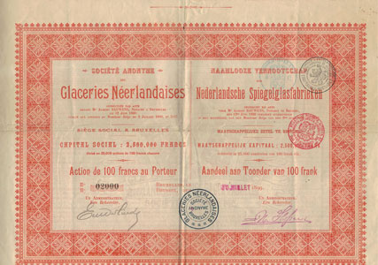 Nederlandsche Spiegelglasfabrieken, aandeel uit 1899