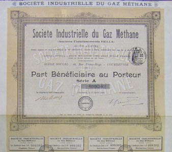 Société Industrielle du Gaz Méthane, Action 1909