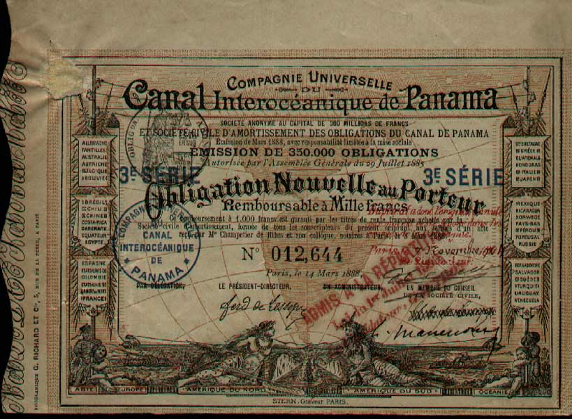 Panama kanaal obligatie uit 1888