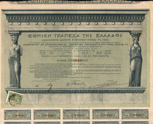National Bank of Greece: bond of 250 Drachme, Athens, 1925