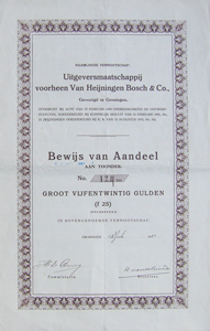 Uitgeversmaatschappij voorheen Van Heijningen Bosch & Co, bewijs van aandeel 1920