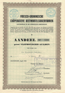 Friesch-Groningsche Cooperatieve Beetwortelsuikerfabriek, aandeel uit 1940