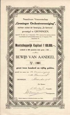 Groninger Orchestvereeniging, aandeel uit 1918