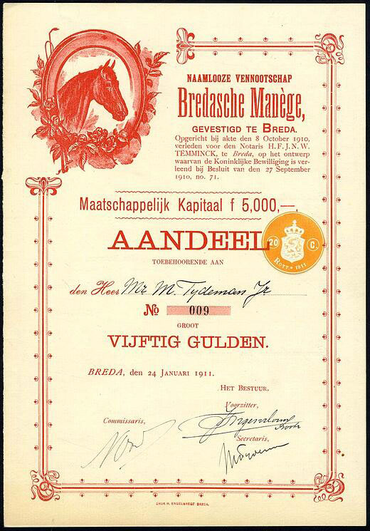 Bredasche Manege, aandeel uit 1911