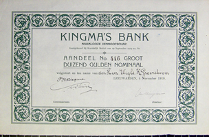 Kingma;s Bank te Leeuwarden, Aandeel uit 1919