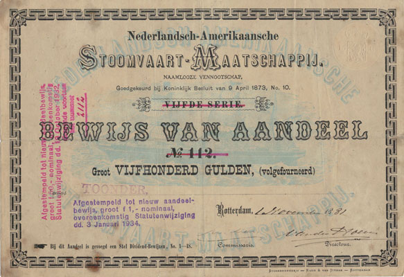 Nederlandsch Amerikaanse Stoomvaart Maatschappij, aandeel uit 1881