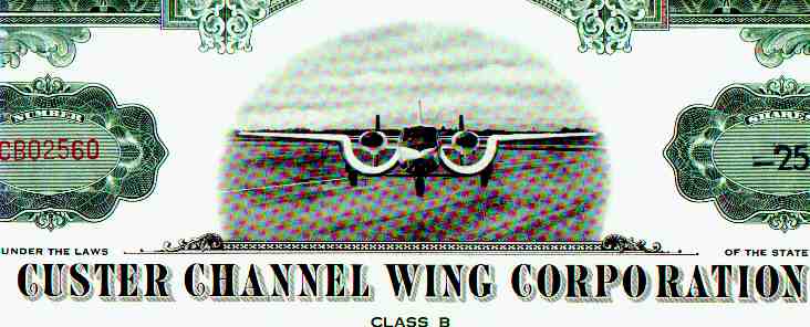 engraving on share certificates from Custer Channel Wing Corp